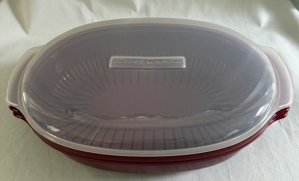 KitchenAid Red Microwave Veggie Steamer 3-Piece Set 9" x 13" NEW